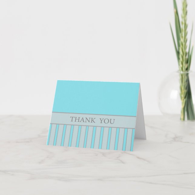 Blue Striped Design Letterpress Thank You Card (Front)