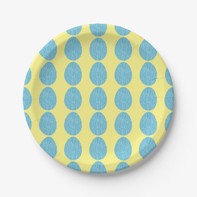 Blue Striped Easter Eggs Paper Plates (Front)