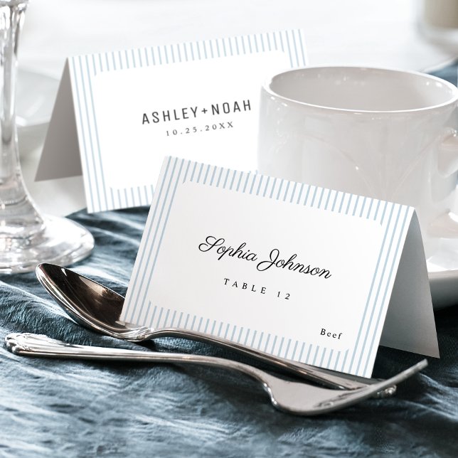 Blue Striped Elegance Classy Foldable Place Card (Blue Striped Elegance Classy Foldable Place Card)
