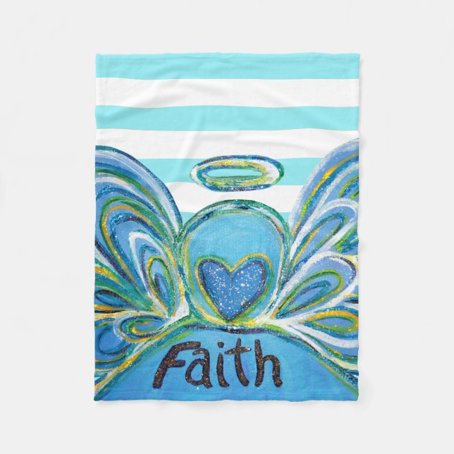 Blue Striped Faith Guardian Angel Chemo Blanket (Front)