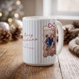 Blue Striped Family Photo Christmas Coffee Mug