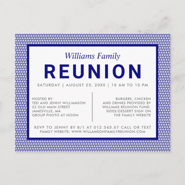 Blue Striped Family Reunion Postcard Invitation (Front)