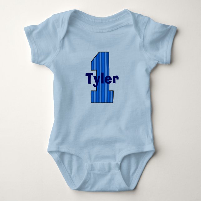 Blue Striped First Birthday Boy Shirt (Front)