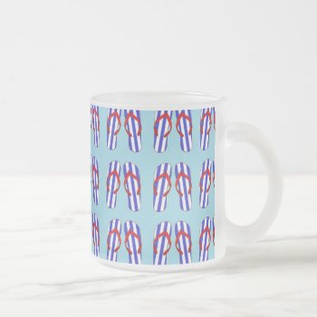 Blue Striped Flip Flops Pattern Frosted Glass Coffee Mug by beachcafe at Zazzle