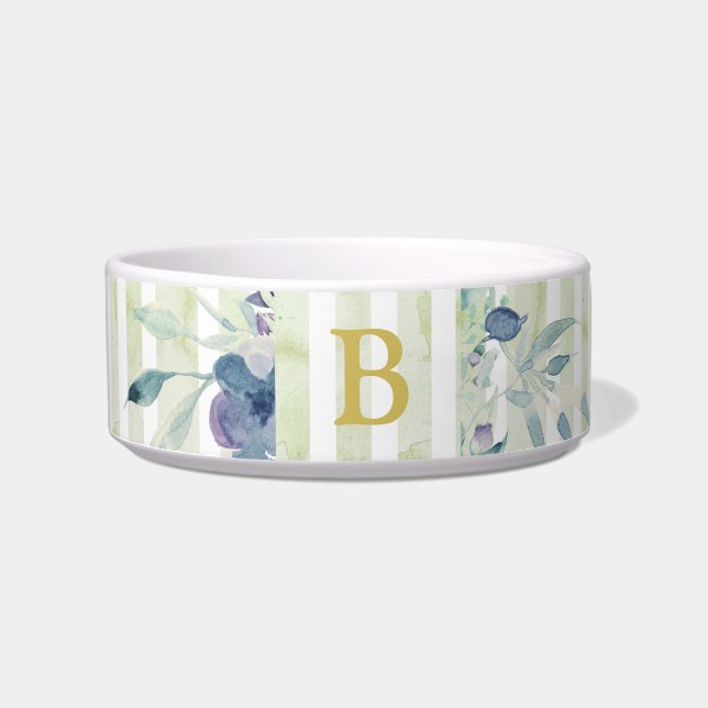 Blue striped, floral, french inspired monogrammed bowl (Front)
