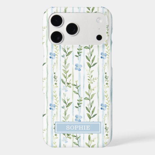 Blue Striped Floral Personalized iPhone 17 Pro Max Case
