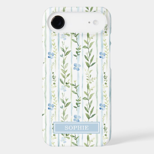 Blue Striped Floral Personalized Case-Mate iPhone Case (Back)