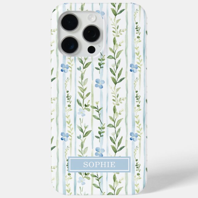 Blue Striped Floral Personalized Case-Mate iPhone Case (Back)