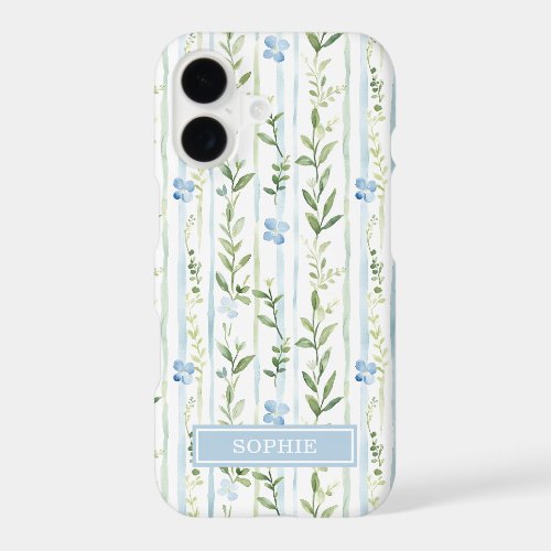 Blue Striped Floral Personalized iPhone 17 Case