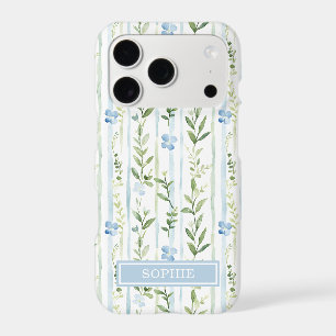 Blue Striped Floral Personalized iPhone 17 Pro Case