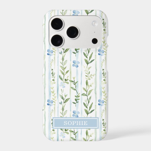 Blue Striped Floral Personalized Case-Mate iPhone Case (Back)