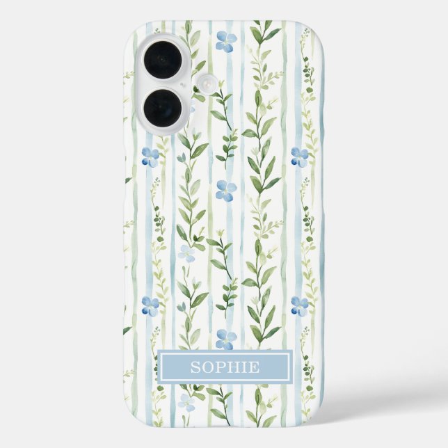 Blue Striped Floral Personalized Case-Mate iPhone Case (Back)