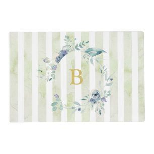 Blue striped french inspired monogrammed pet placemat
