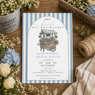 Blue Striped Fresh Off The Market Bridal Shower Invitation