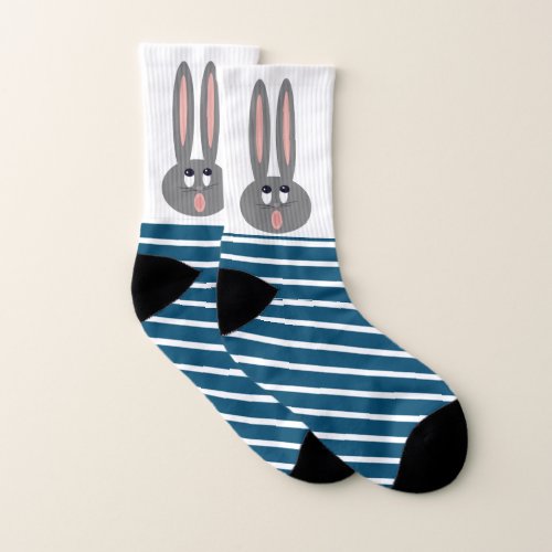 Blue Striped Funny Easter Bunny Socks