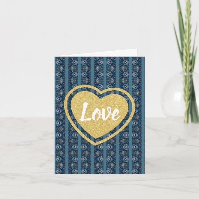 Blue Striped & Gold LOVE Card by Poet Adiela Akoo (Front)