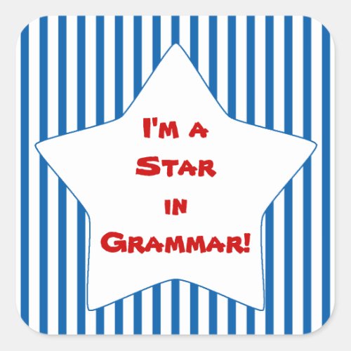 Blue Striped Grammar Student Star Square Sticker