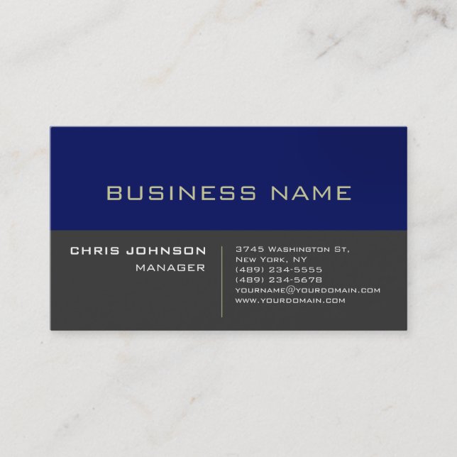 Blue Striped Gray Background Manager Business Card (Front)