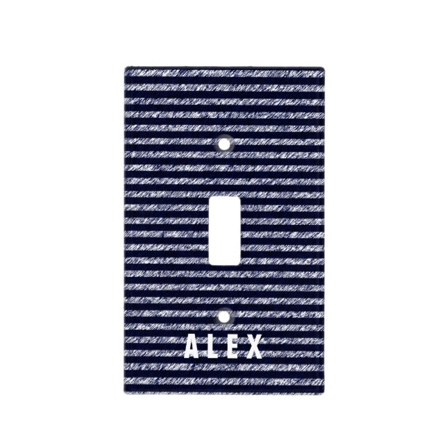 Blue Striped Grunge Abstract Light Switch Cover (Front)