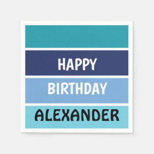 Blue Striped Happy Birthday Napkins