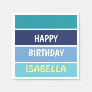 Blue Striped Happy Birthday Napkins