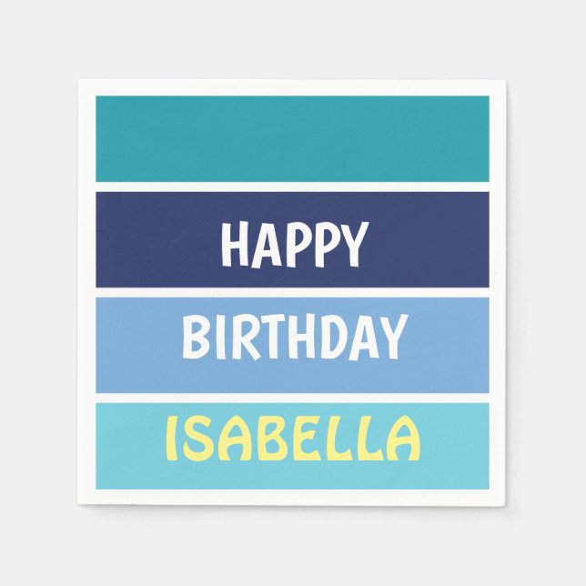 Blue Striped Happy Birthday Napkins (Front)