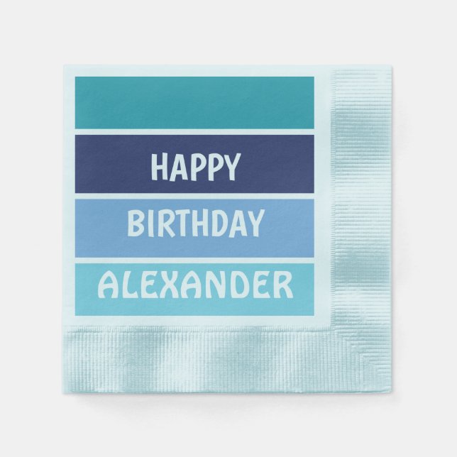 Blue Striped Happy Birthdy Napkins (Front)