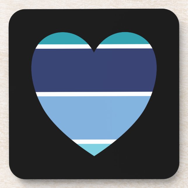 Blue Striped Heart Beverage Coaster (Front)