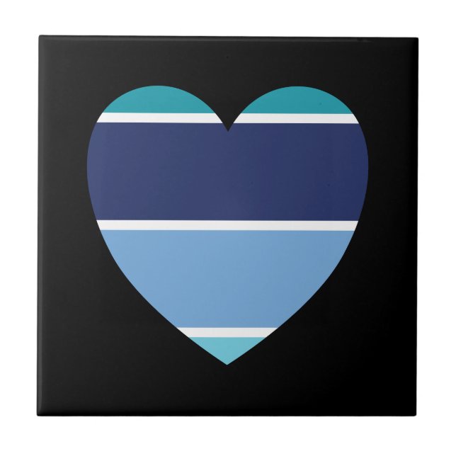 Blue Striped Heart Ceramic Tile (Front)
