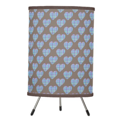 Blue striped hearts on dark chocolate brown tripod lamp