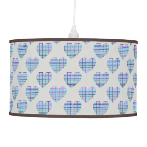 Blue striped hearts on pebble grey pendant lamp