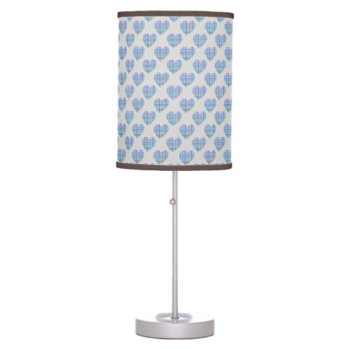 Blue striped hearts on pebble grey table lamp