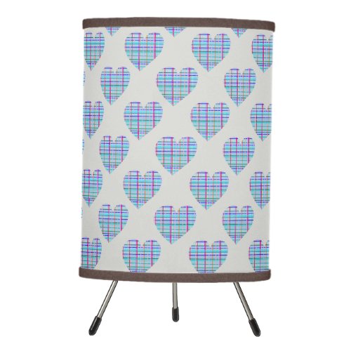 Blue striped hearts on pebble grey tripod lamp