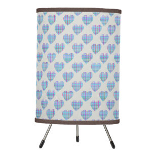 Blue striped hearts on pebble grey tripod lamp
