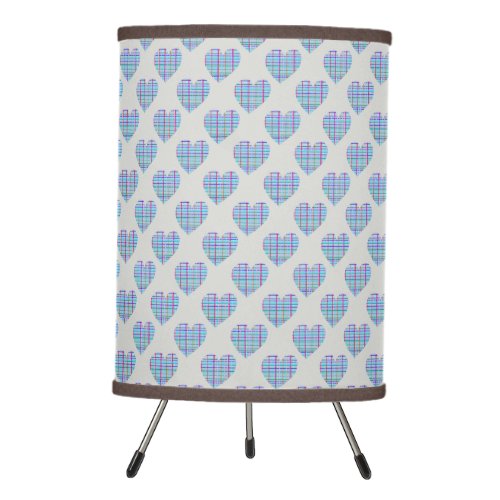 Blue striped hearts on pebble grey tripod lamp