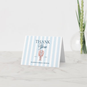 Blue Striped Lobster Theme Bridal Shower Letterpress Thank You Card
