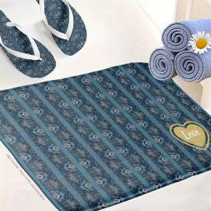 Blue Striped LOVE Bath Mat