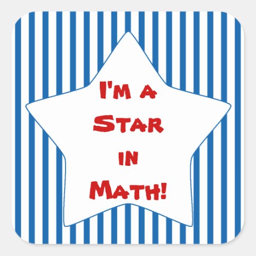 Blue Striped Math Student Star Square Sticker