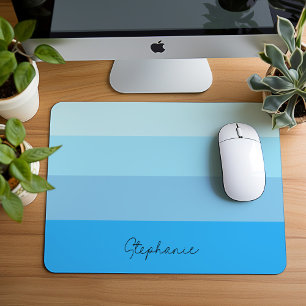 Blue Striped Minimalist Design With Name Mouse Pad