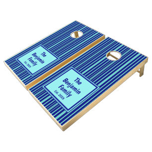 Blue Striped Modern Pattern Personalize Cornhole Set
