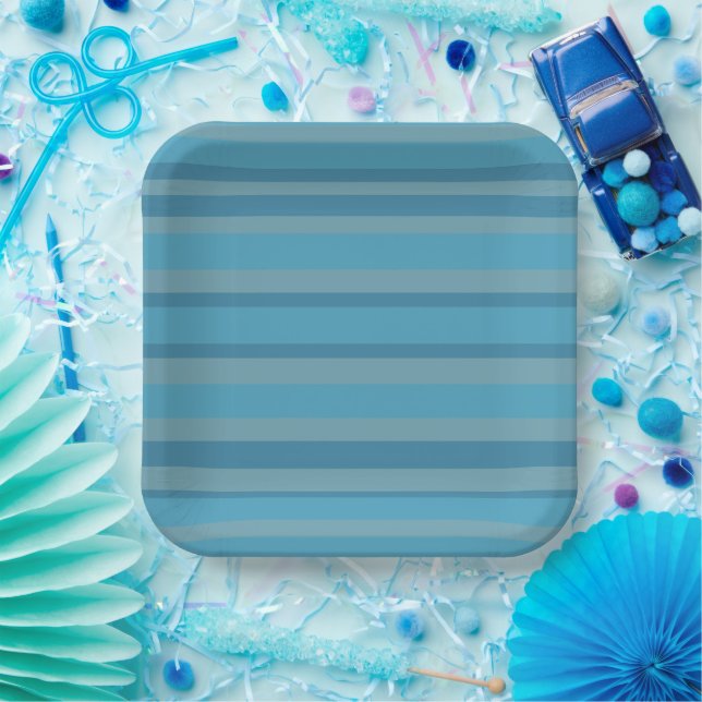 Blue striped monochromatic paper plates (Party)