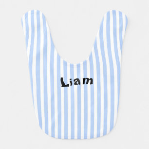 Blue striped monogrammed baby bib