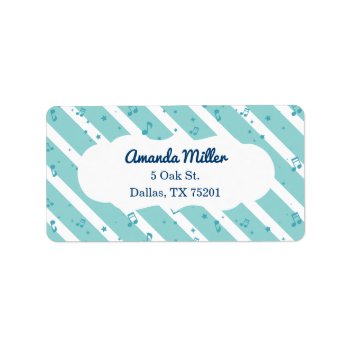 Blue Striped Music Notes Custom Address Labels by retroflavor at Zazzle