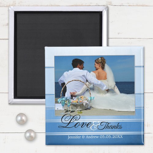 Blue Striped Nautical Wedding Photo Magnet