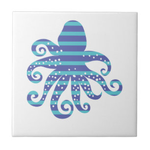 Blue Striped Octopus Ceramic Tile