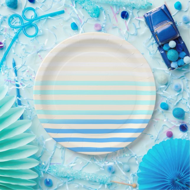 Blue Striped Ombre Paper Plates (Party)