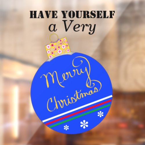 Blue Striped Ornament Merry Christmas Window Cling