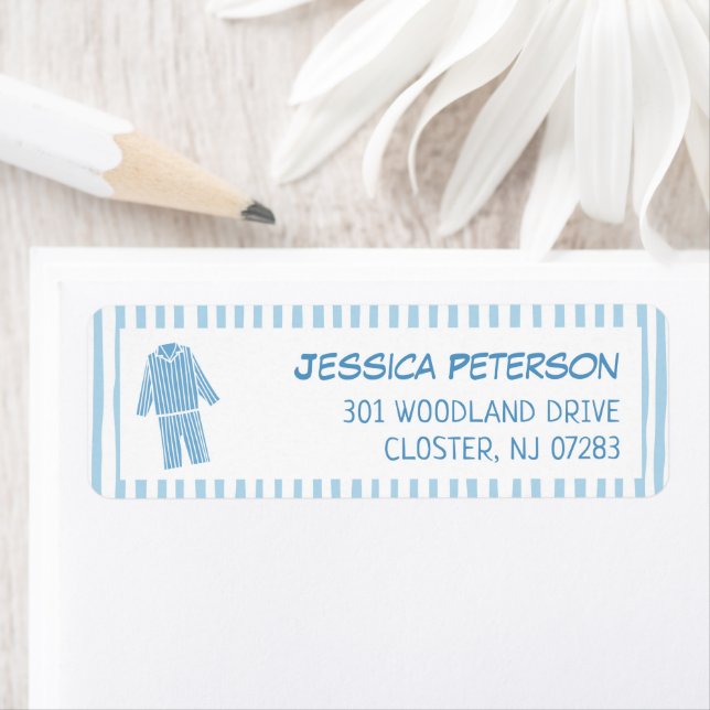 Blue Striped Pajamas Party Return Address Label (Insitu)