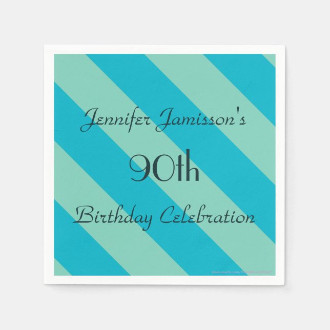 Blue Striped Paper Napkins, 90th Birthday Party Napkins (Front)