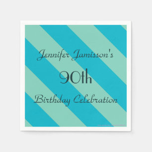 Blue Striped Paper Napkins, 90th Birthday Party Paper Napkins